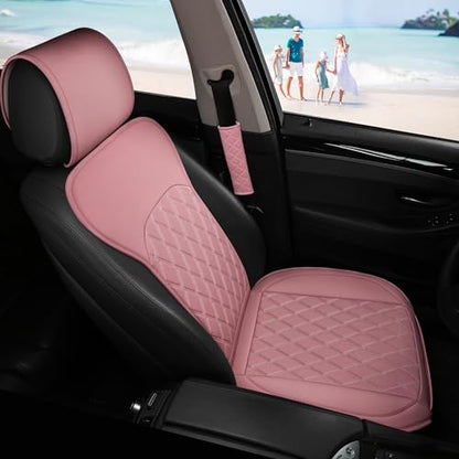 Front Car Seat Covers - Leather Seat Covers with Storage Pocket and Two Belt Pads, Anti-Slip Waterproof Universal Seat Covers for Cars Fit Cars Trucks SUV(Pink,2 Pack) - color: Pink