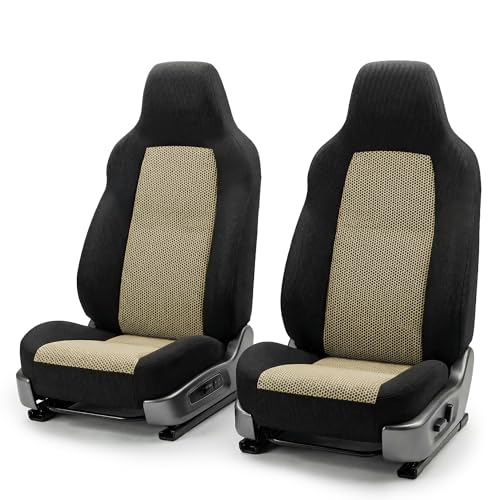 FH Group Automotive Front Car Seat Covers for SUV, Trucks, Sedan and More - Universal Fit Front High Back Design Interior Accessories - 3D Mesh Fabric Center Panel - Beige - color: Beige, size: Front Set