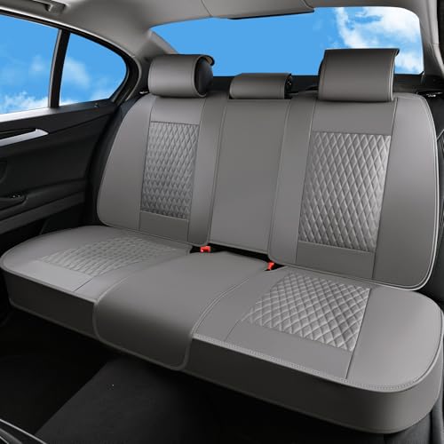 Huidasource Gray Back Seat Covers, Luxury Nappa Leather Rear Seat Cover with Velcro Adjustable, Child Seats, Ventilation Holes, Seat Belts, Back Seat Car Cover Fit for Most Cars SUV Trucks, Gray - color: R# Gray, size: Rear