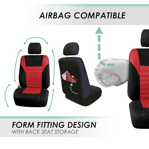 FH Group Car Seat Covers Front Set Premium 3D Air Mesh - Low Back Car Seats with Removable Headrest, Universal Fit,Automotive Seat Cover,Airbag Compatible Car Seat Cover for SUV,Sedan,Van Red