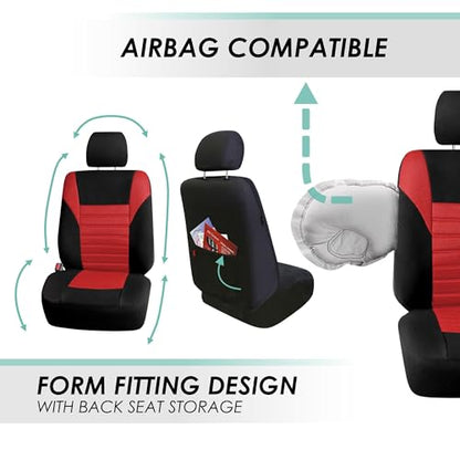 FH Group Car Seat Covers Front Set Premium 3D Air Mesh - Low Back Car Seats with Removable Headrest, Universal Fit,Automotive Seat Cover,Airbag Compatible Car Seat Cover for SUV,Sedan,Van Red