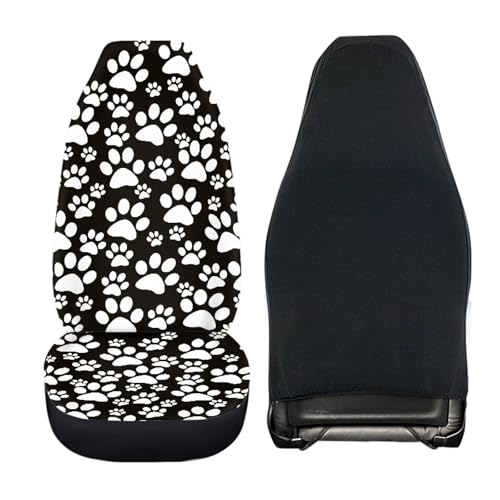 Dog Paw Print Car Seat Covers Full Set 4 Pieces White Dog Paw Car Accessories Auto Front Rear Seat Cover Split Bench Back Protector Automotive Cushion Pads Universal Fit for Cars Truck SUV - color: Dog Paw Print