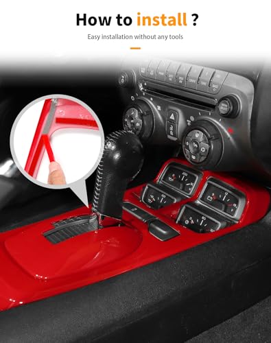Hoolcar 2PCS Center Console Gear Shift Panel Cover Trim Kit Interior Accessories for Chevy Camaro 2010-2015, Red - color: Red