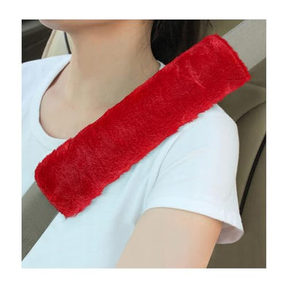 Sun Walker 2PCS Seat Belt Shoulder Pads, Fluffy Soft Plush Auto Seat Belt Pads for Protecting Your Neck & Shoulder, Comfortable Seatbelt Cover Warm Protective Cushion for Most Cars (Red) - color: Red