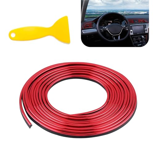 MLY Car Interior Moulding Trim Strip, 33Ft Electroplating Decoration Styling Strips, Flexible Filler Insert Strips with Installing Tool, Universal Interior Decor Accessories for Dashboard Door(Red) - color: Red