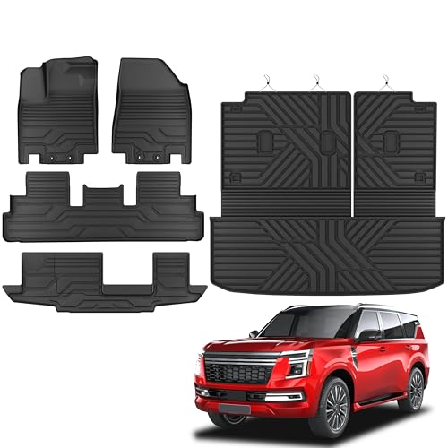 KARPAL Floor Mats for Nissan Pathfinder 2022-2025 2026 (7&8 Seats), TPE Rubber All Weather Protection Floor Liners Accessories Car Mats, Front & 2nd & 3rd Row & Cargo Liner - style: 2022-2026 | For Nissan Pathfinder (7&8 Seats) | Combo Set