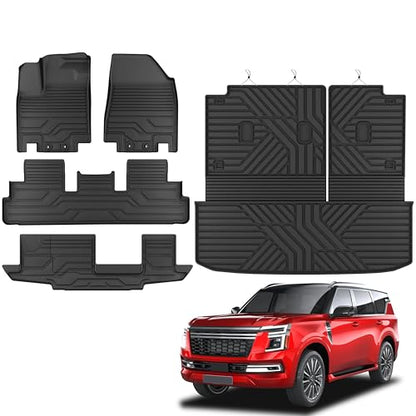 KARPAL Floor Mats for Nissan Pathfinder 2022-2025 2026 (7&8 Seats), TPE Rubber All Weather Protection Floor Liners Accessories Car Mats, Front & 2nd & 3rd Row & Cargo Liner - style: 2022-2026 | For Nissan Pathfinder (7&8 Seats) | Combo Set