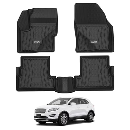 3W Floor Mats Compatible for Lincoln MKC 2015-2019, TPE All Weather Floor Liner Custom Fit 1st and 2nd Rows Full Set Car Liners - Black