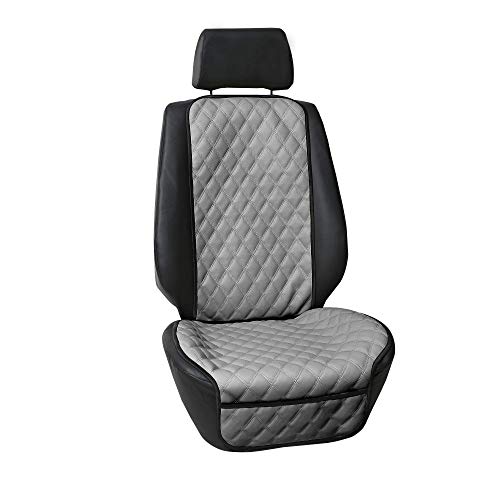 FH Group Car Seat Cushion – Faux Leather Single Front Seat Cover with Front Pockets, Airbag Compatible, Universal Fit Car Seat Cushion for Driver or Passenger Seat, SUV, Truck, Sedan & Van – Gray - color: Gray, style: Front Set