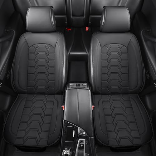 Leather car Seat Covers Breathable Car Seat Protector Front seat Covers Universal Fit for 95% Car Truck SUV Van Vehicles （Black，2PCS） - color: Black