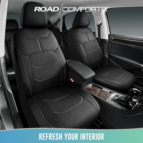 Road Comforts Seat Covers, Premium Leather Car Seat Covers Front Seats,Airbag Compatible, Automotive Seat Covers Universal Fit Most Cars,Vans,Truck,SUV Black