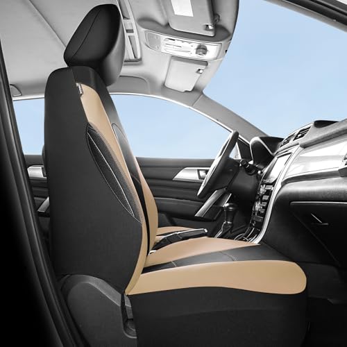 HChengkikz Car Seat Covers Front Seat, Waterproof Neoprene Seat Covers, Airbag Compatible, All Season Protection Universal Fit Most Cars, Trucks, SUVs (Black + Beige) - color: Black Beige, size: Two Front