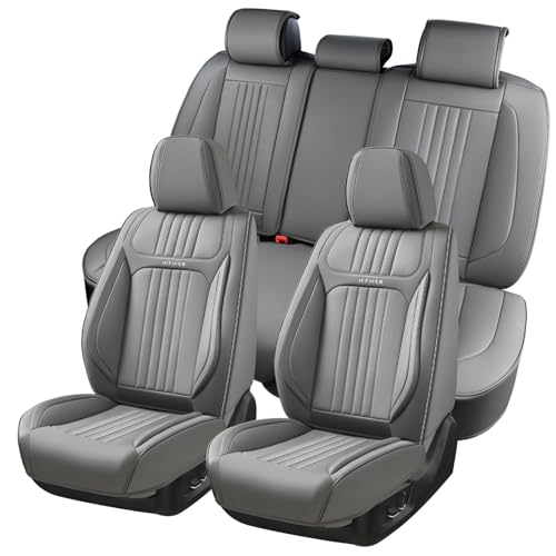 Seat Covers, Waterproof Car Seat Cover for Cars 5 Seats, Universal Leather Seat Covers, Front & Rear Automotive Seat Covers Car Seat Cushion, Leatherette Seat Protector for Most Cars, Gray - color: Gray, size: Full Set