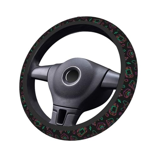 Game Steering Wheel Cover with 2 Car Coasters Non Slip Neoprene for Women Men Universal 15 Inch - color: Game
