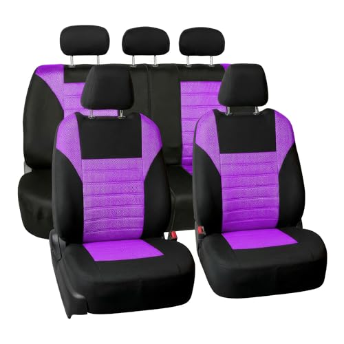 FH Group Automotive Car Seat Covers Full Set Premium 3D Air Mesh Front Seat Covers, Airbag Compatible & Split Bench Cover Universal Fit Interior Accessories for Cars Trucks and SUVs - Purple - color: Purple, size: Full Set