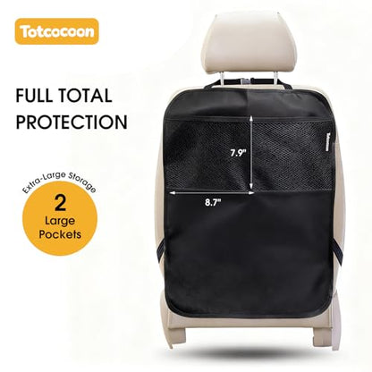 Car Back Seat Protector, 2-Pack Black Waterproof Kick Mats with Custom Storage Pockets, Universal Fit 600D Oxford Fabric Backseat Covers, X-Large Size with Zipper Storage Bag