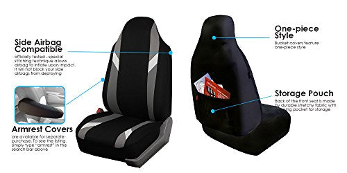 FH Group Automotive Protector Seat Covers Universal Fit Full Supreme Modernistic Gray Set Seat Covers, 1-Piece Front Seat Covers, Airbag Compatible, Split Bench Rear Car Seat Cover for SUV, Sedan - color: Gray, style: Full Set