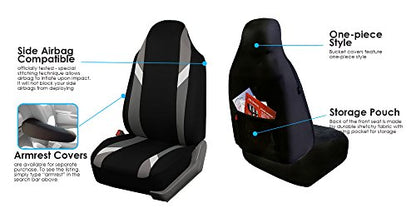 FH Group Automotive Protector Seat Covers Universal Fit Full Supreme Modernistic Gray Set Seat Covers, 1-Piece Front Seat Covers, Airbag Compatible, Split Bench Rear Car Seat Cover for SUV, Sedan - color: Gray, style: Full Set