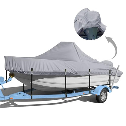Center Console Boat Cover, 900D Heavy Duty Boat Center Console Cover, Waterproof Boat Covers 20-22 FT with Motor Cover and Metal Windproof Adjustable Buckle, Gray - color: Gray, size: 20'-22' Length , Beam Width up to 106" W