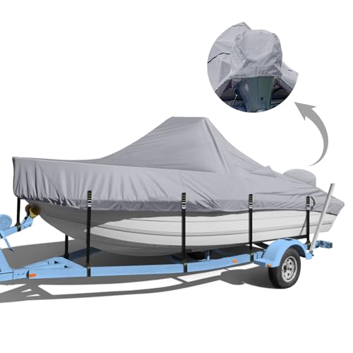 Center Console Boat Cover, 900D Heavy Duty Boat Center Console Cover, Waterproof Boat Covers 22-24 FT with Motor Cover and Metal Windproof Adjustable Buckle, Gray - color: Gray, size: 22'-24' Length , Beam Width up to 116" W