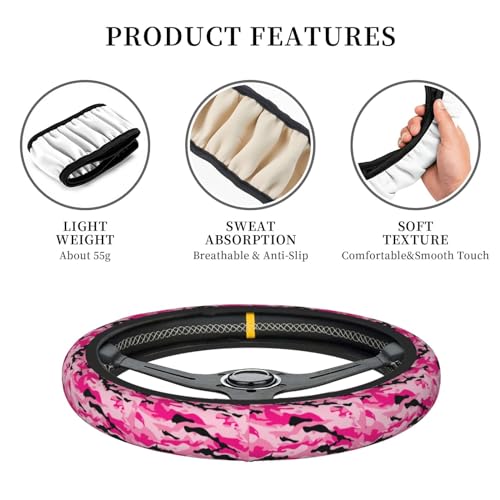 Camouflage Camo Pink Universal Steering Wheel Covers, Cute Car Accessories for Women Girls Car Truck - color: Camouflage Camo Pink