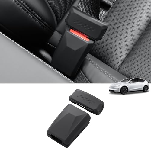 LUCKEASY Car Seat Belt Buckle Cover for Tesla Model Y Juniper Standard/Premium2025 2026 & Model 3 Highland 2024-2026 Seatbelt Button Protector Seat Belt Protection Cover Accessories Silicone (Black) - size: 1PCS
