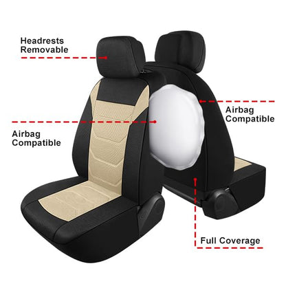 3D Air Mesh Car Seat Cover Full Sets Washable and Breathable Premium Cloth Automotive Vehicle Seat Covers for Cars Interior, Universal Fit for Most Cars, Sedan, Truck, SUV(Black/Beige)