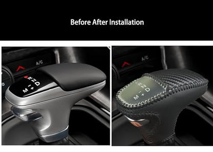 Leather Gear Shift Knob Covers for Dodge Charger Challenger 2015-2023 and Dodge Durango18-23,Carbon Fiber Leather Hand-Stitched Shifter Sleeve - color: Carbon Black Line