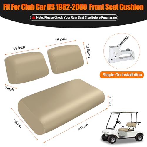 Golf Cart Front Seat Covers Beige Micro Fiber Leather Seat Covers Replacement for Club Car DS 1982-2000, Staple On - color: Beige, size: Club Car DS 1982-2000