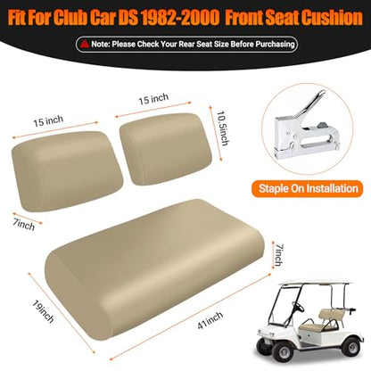 Golf Cart Front Seat Covers Beige Micro Fiber Leather Seat Covers Replacement for Club Car DS 1982-2000, Staple On - color: Beige, size: Club Car DS 1982-2000