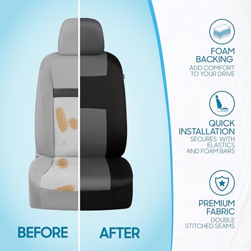 BDK PolyPro Car Seat Covers Full Set in Gray on Black, Front and Rear Split Bench Seat Covers for Cars, Easy to Install Car Seats Cover Set and Accessories for Auto Trucks Van SUV - Gray - color: Gray