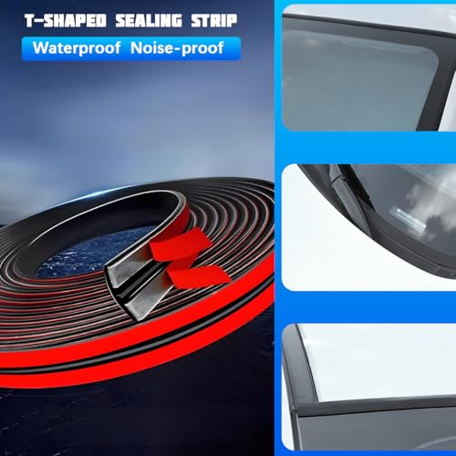 13.12FT Car Weather Stripping, 14mm 19mm Rubber T Shape Soundproof Adhesive Vehicle Front & Rear Windshield Seal Strip, Auto Sealing Weatherstrip Trim, Universal for SUV Sedan Truck