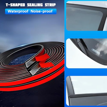 13.12FT Car Weather Stripping, 14mm 19mm Rubber T Shape Soundproof Adhesive Vehicle Front & Rear Windshield Seal Strip, Auto Sealing Weatherstrip Trim, Universal for SUV Sedan Truck