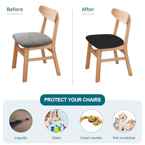 KRFOONN Waterproof Seat Covers for Dining Room Chairs Set of 4 with Dining Bench Cover Jacquard Washable Chair Covers Removable Kitchen Chair Cushion Slipcovers Protector for Dining Room, Black - color: Black