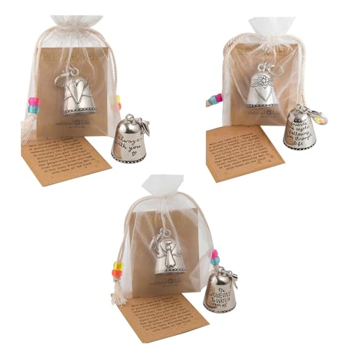 3PCS Blessing Bell Gift for Friends or Loved Ones,Inspirational Angel Charm with Message, Tiny Silver Bell Keychain,Thoughtful Present for Car,Backpack,DoorBag (Little Angel Bell for You)