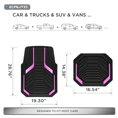 PIC AUTO Heavy Duty Rubber Floor Mats, Pink Aluminum Film Car Mats Set, Front and Rear Car Mats with Anti-Slip Backing, All Weather Protection, Trim-to-Fit for Automotive SUV, Sedan, Van - color: Pink