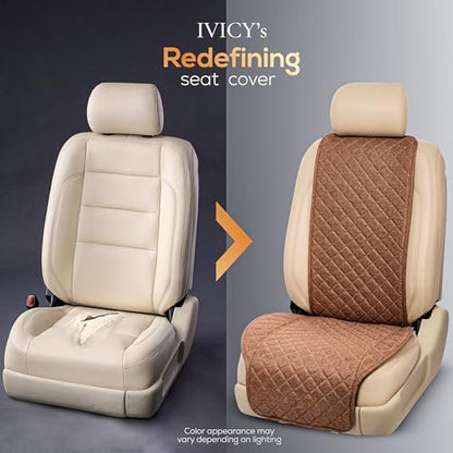 IVICY Faux Linen Front Car Seat Cover – Non-Slip Bucket Seat Protector for Most Cars, SUVs, Vans & Trucks – 1 Seat Cover, Machine Washable, Side-Airbag Friendly, Light Brown - color: BROWN WS LN
