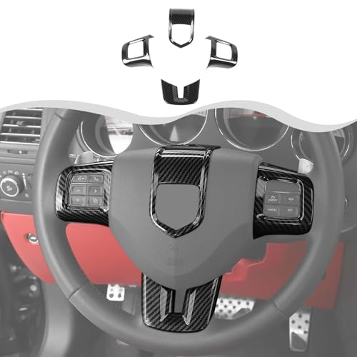 Inner Carbon Fiber Center Console Steering Wheel Frame Bezel Decoration Compatible with Dodge Durango/Challenger/Charger/Dart 2009-2014 Interior Accessories(4Pcs, ABS