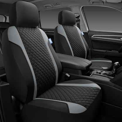 Skechers Seat Covers Contour Foam Cozy Fit,Leather Car Seat Covers, Car Seat Covers Front Seats Airbag Compatible, Universal Automotive Comfort for Most Cars, Vans, Trucks, SUV,Gray - color: Black and Gray