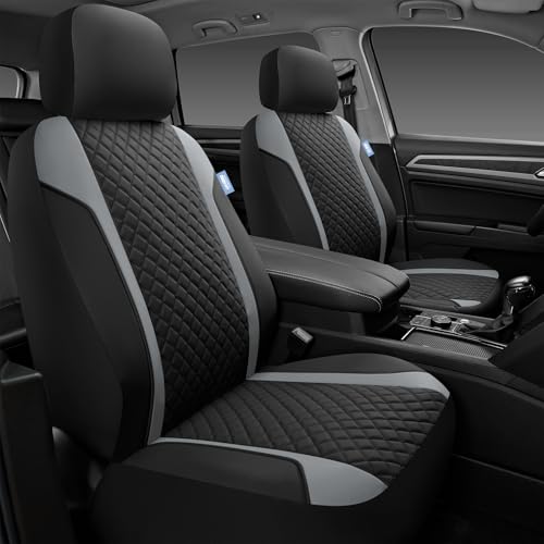 Skechers Seat Covers Contour Foam Cozy Fit,Leather Car Seat Covers, Car Seat Covers Front Seats Airbag Compatible, Universal Automotive Comfort for Most Cars, Vans, Trucks, SUV,Gray - color: Black and Gray
