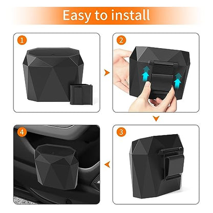 Wontolf Mini Car Trash Can Bin Garbage Can with Lid and 60pcs Trash Bags, ABS Diamond Design Dustbin Car Organizer Container Accessories