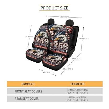 Howilath 250 Anniversary USA Eagle Car Seat Cover Set of 4 Anti-Slip Front & Rear Seat Covers Interior Accessories All Weather Universal Fit for Most Vehicles - color: 250 Anniversary USA Eagle