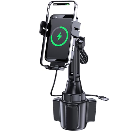 Wireless Car Charger, MOKPR 15W/10W/7.5W Cup Holder Phone Mount, Auto Clamping Fast Charging Car Mount, Air Vent Phone Holder for iPhone 16 15/14/13/12 pro/12/11/XS/X/8, Samsung S23/S22/S10/S9/S8, etc - style: Cup holder