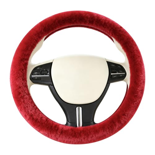 Furry Warm Steering Wheel Cover, Universal 14.5-15 Inch Winter Plush Warm Steering Wheel Cover, Soft Fluffy, Anti-Slip Design, Soft Texture (Red) - color: Red Plush