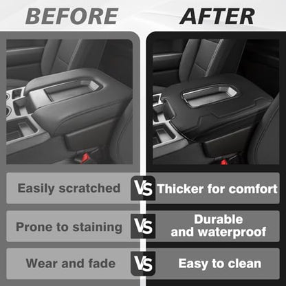 Center Console Armrest Cover Fit for Chevy Silverado & GMC Sierra 2019-2026 Accessories, Comfort Armrest Pad Console Lid Cushion Vegan Leather Regular Thick(Split Bench Seat Console ONLY) - size: 1) 19-25 |Silverado & Sierra| Jump Seat, Regular