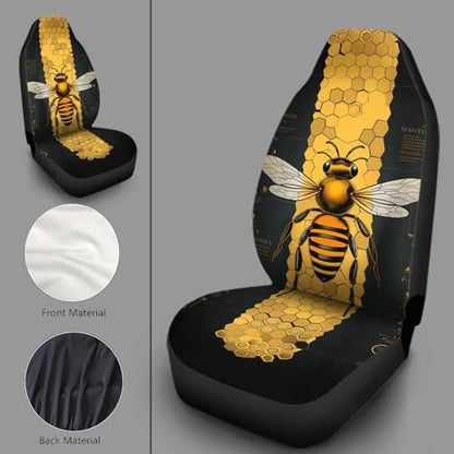 Bee Car Seat Cover for Front Seat Black Cushion Car Seat Protectors 2 Pcs Bucket Seat Covers Auto Accessories - color: Bee