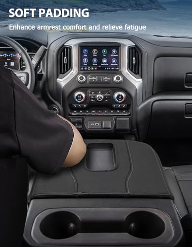 Center Console Armrest Cover for Chevy Silverado 1500 Accessories & GMC Sierra 2019-2026, Yukon & Tahoe & Suburban 2021-2026, Bucket Seat, Comfort Arm Rest Cushion Pad, Black-Gray Stitch - color: Black gray