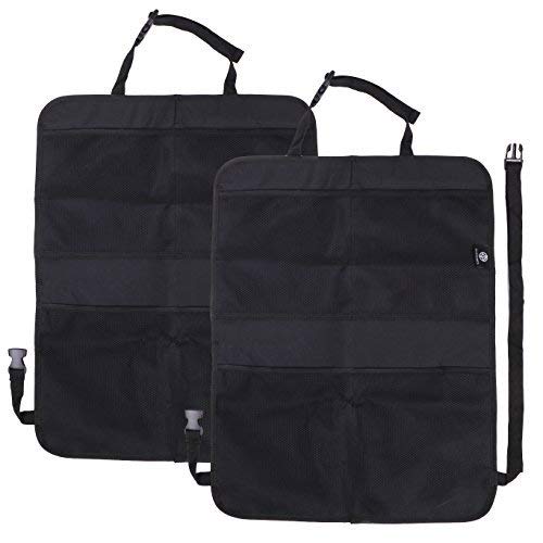 Premium Car Kick Mat and Organizer (2-Pack) – BOGO Waterproof Protection – Mesh Storage – Universal Fit – Protects and Stores Tablets, Toys, and Phones