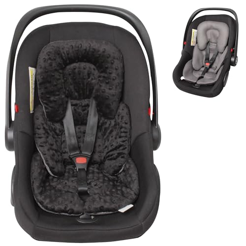 Infant Carseat Insert, 2-in-1 Reversible Baby Car Seat Cushion for Newborn Toddler Head & Body Support Car Seat Pad for Carseats, Strollers, Swings, Bouncers(Black)