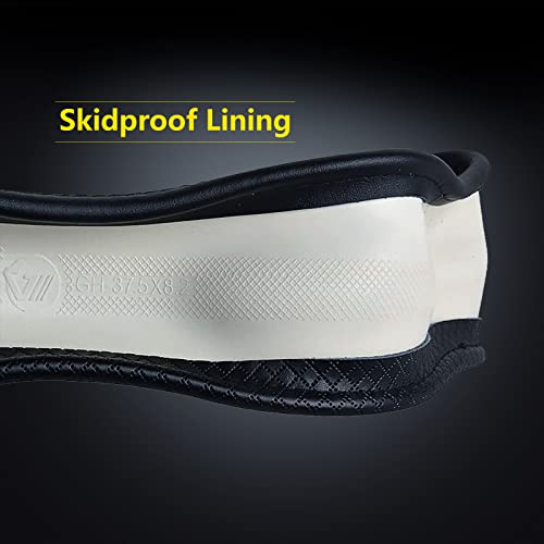 Valleycomfy Steering Wheel Covers Universal 15 inch - Genuine Leather, Breathable, Anti Slip & Odor Free (White Line, M(14" 1/2-15" 1/4)) - color: White Line, size: M(14"1/2-15"1/4)
